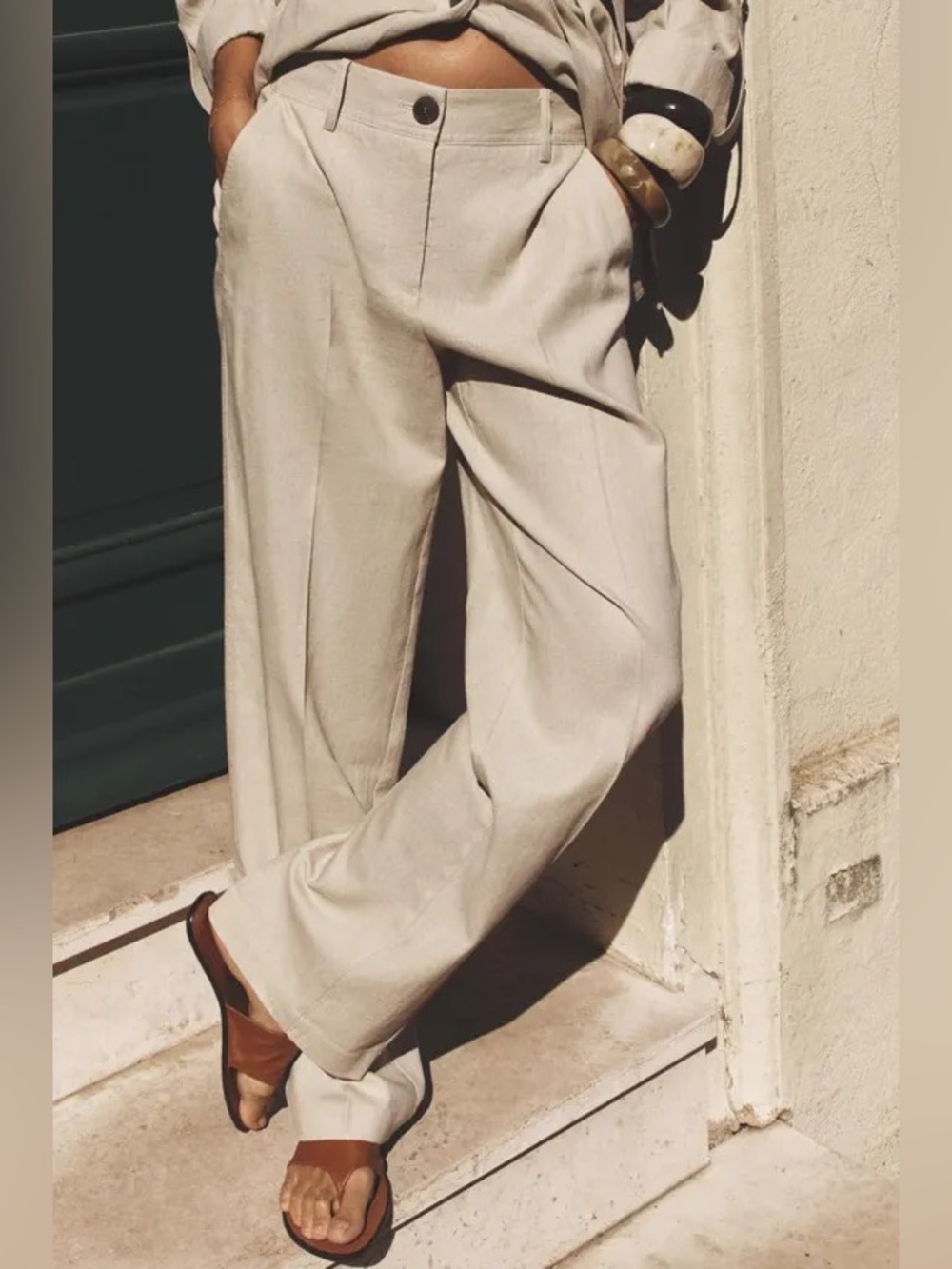 ZARA linen blend straight-leg trousers